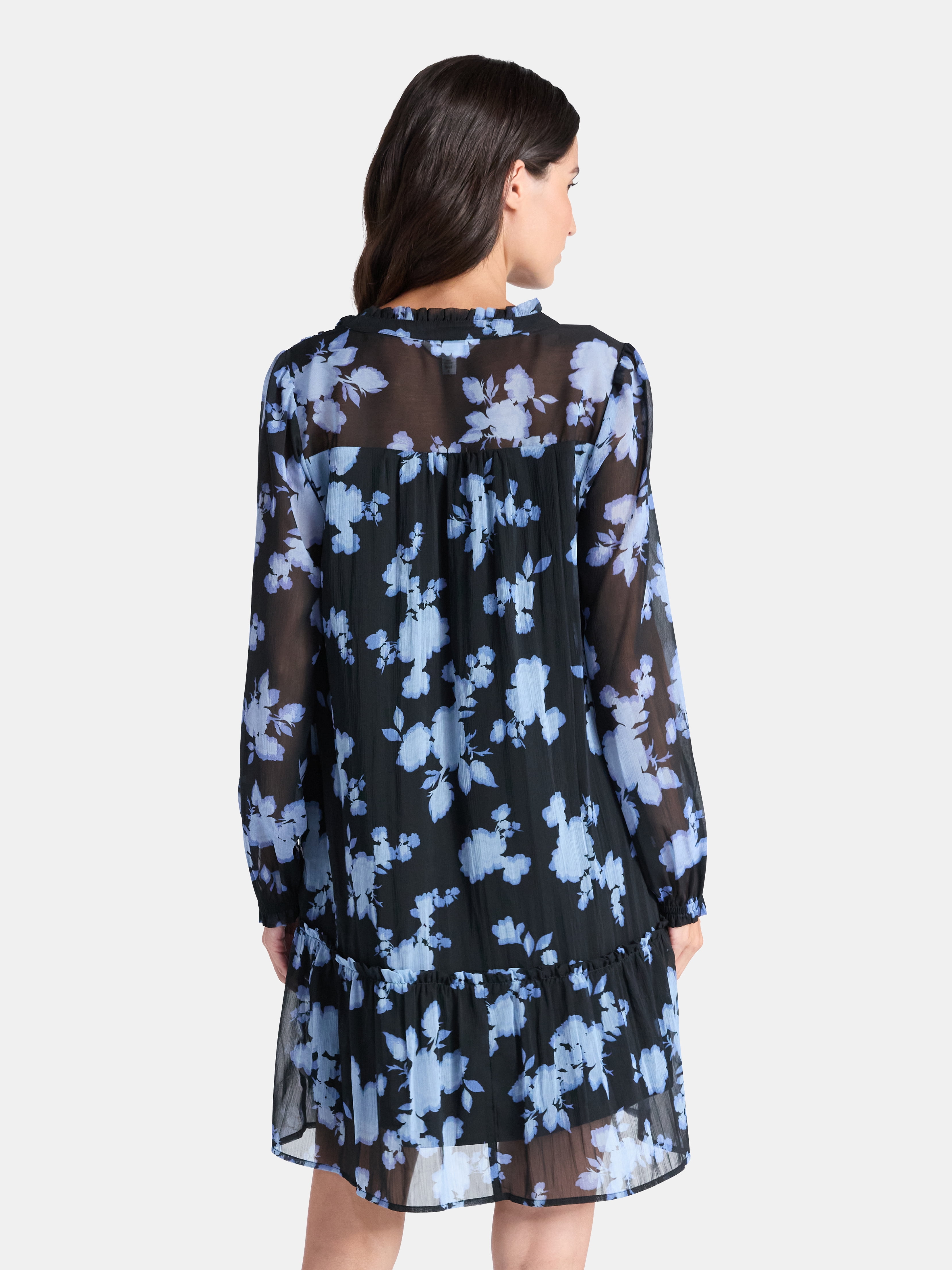 Time and Tru Women's Pintuck Yoke Dress with Long Sleeves, Sizes XS-XXXL