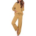 thumbnail image 2 of qolati Women's 2 Piece Outfits 2024 Trendy Long Sleeve Hoodies Sweater and Wide Leg Pants Tracksuit Casual Loose Knitted Sweatsuit Lounge Matching Sets, 2 of 7