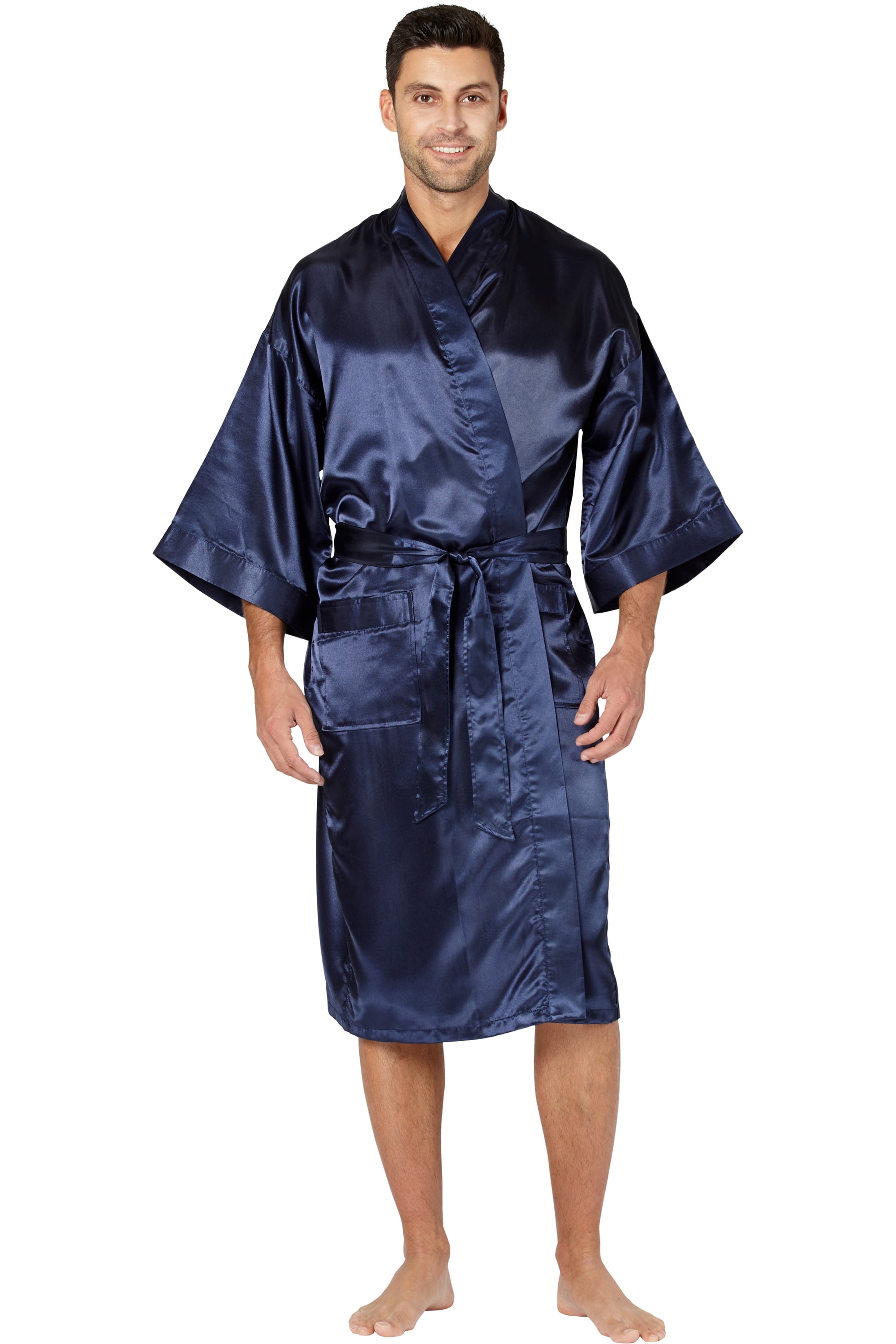 Intimo Mens Classic Satin Robe, Navy, One Size