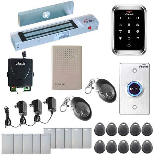Visionis FPC-5656 Single Door Access Control Kit - 1200lb Magnetic Lock, Outdoor RFID Keypad, Wireless Remote, 2000 User Capacity