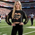 thumbnail image 5 of Craaazy Women's Loose Baseball Game Print Casual Cropped Round Neck Long Sleeved T-shirts Gifts, 5 of 5