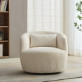 thumbnail image 6 of 34" Corduroy Swivel Barrel Chair – 360° Rotating Lounge Chair with Pillow, Metal Base – Ivory Upholstered Armchair for Living Room, Office & Reading Nook, 6 of 6