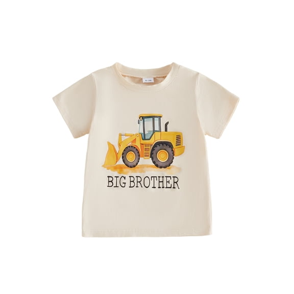 BemeyourBBs Kids Toddler Baby Boy Big Brother Outfits Excavator T-shirt Short Sleeve Crew Neck Engineering Car Letters Print Summer Pullover Tee Tops Clothes