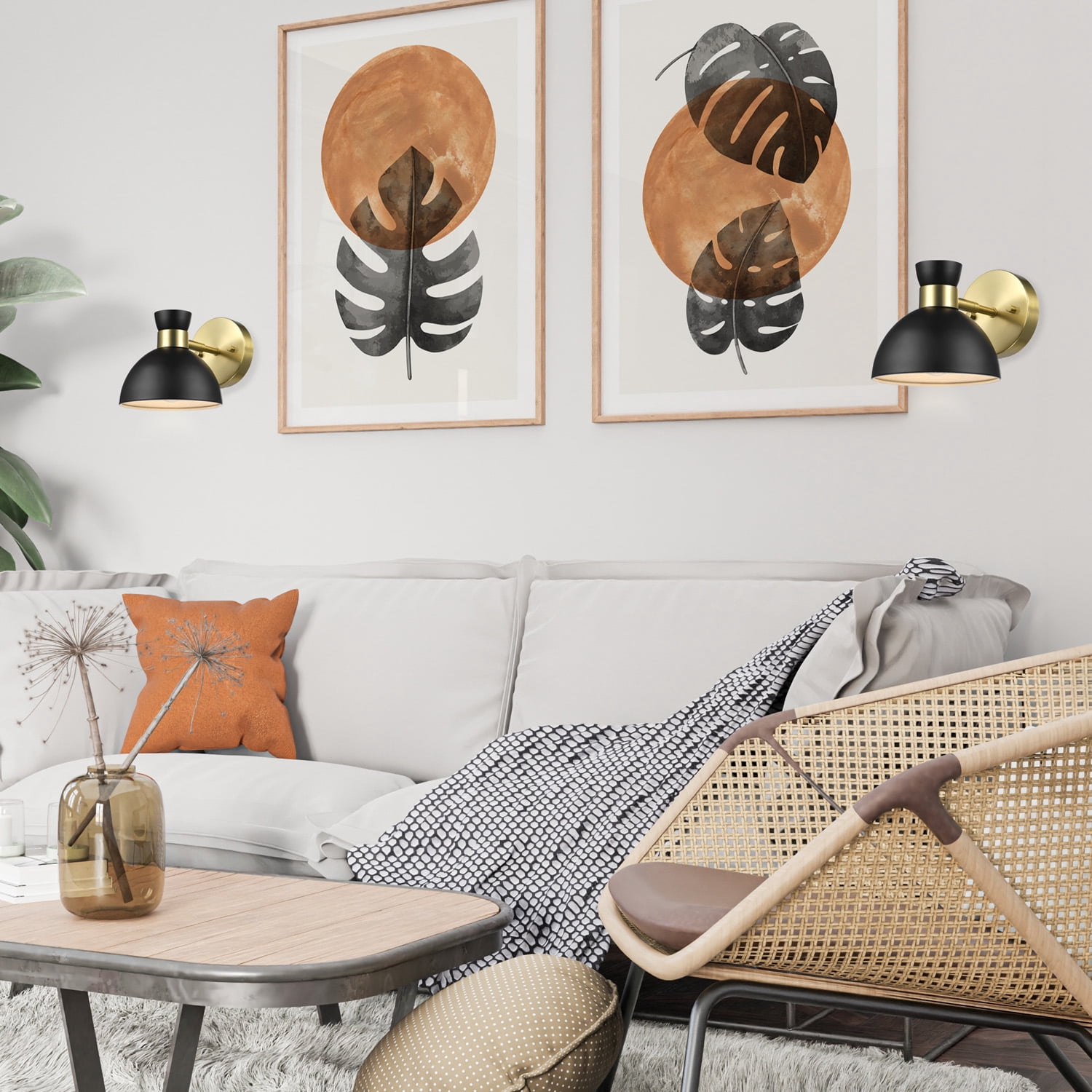 Globe Electric 1-Light Matte Brass Plug-in or Hardwire Indoor Wall Sconce with Pivoting Shade