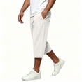 thumbnail image 5 of Capris Sweatpants for Men Wide Leg Drawstring Below Knee Shorts White Crooped Pants with Pockets Size XL, 5 of 7