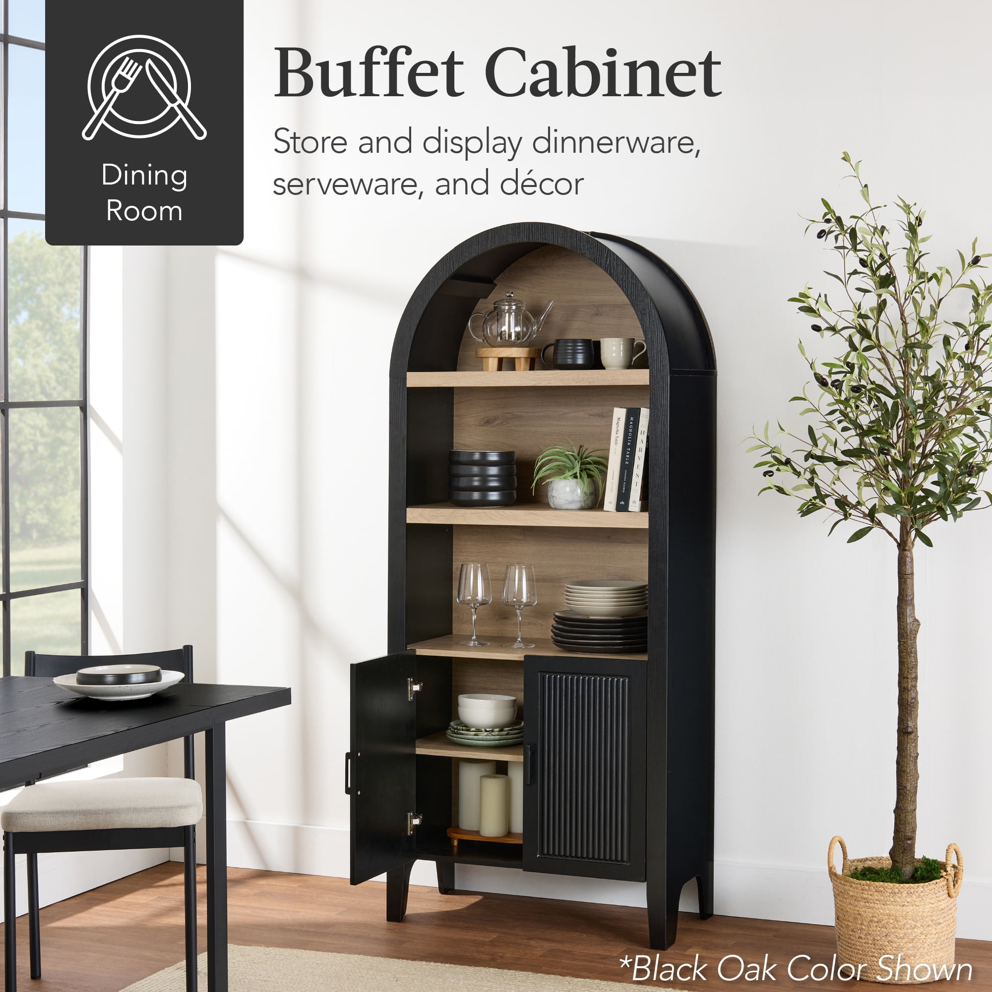 Best Choice Products 72" Tall Arched Pantry Cabinet w/ Doors, 5-Tier Storage Cabinet w/Adjustable Shelves - Walnut