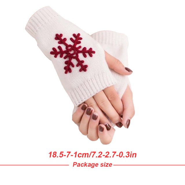 1 Paire de Gants Tricotés Demi-Doigt Confortables Hiver Délicats Simples avec Motif Flocon de Neige Blanc