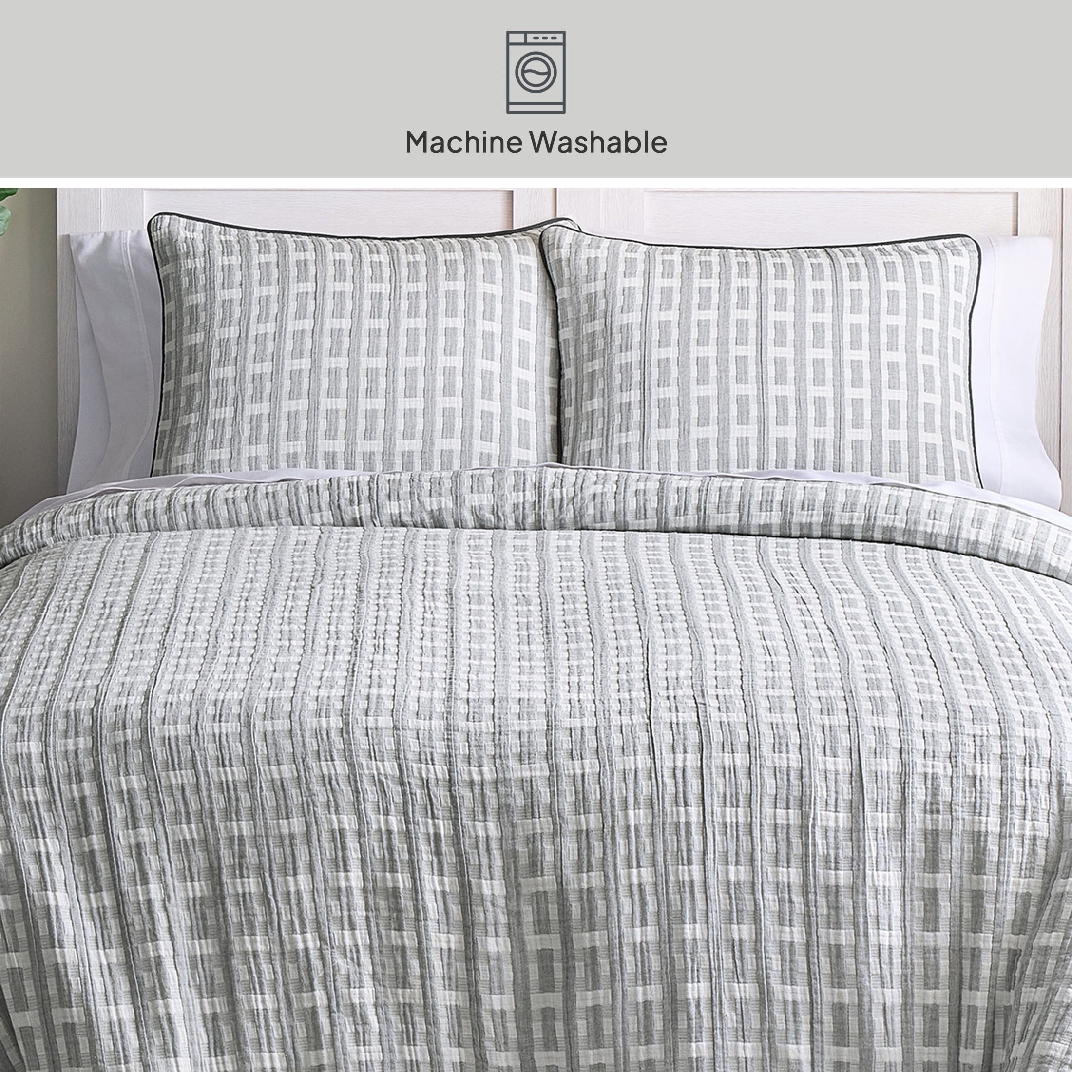Better Homes & Gardens Full/Queen Comforter Set, All-Season, 3-Piece, Grey Basket Weave