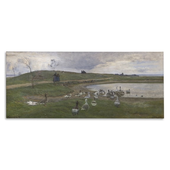 Stupell Industries Ducks Wading in Pond Landscape & Nature Painting Wrapped Canvas Art Print Wall Art, 24 x 10