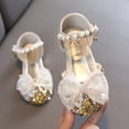 thumbnail image 2 of LNMQLPDBS Baby Princess Shoes Fashion Summer Girls Dress Sandals Performance Shoes Lace Bow Decoration Flat Glitter Sequins Dance Shoes with Pearl Ankle Strap Little Girl Shoes Gold 2-2.5 Years, 2 of 6