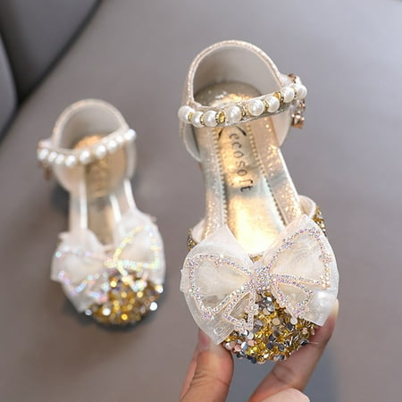 

Cathalem Shower Sandal Fashion Summer Girls Sandals Dress Performance Dance Shoes Flat Light Sequins Pearl Mesh Cute Girl Sandals Gold 8 Years