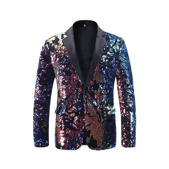 Cloudstyle Mens Tux Blazer 1 Button Reversible Sequins Sport Coat Dance Party Jacket（Color）