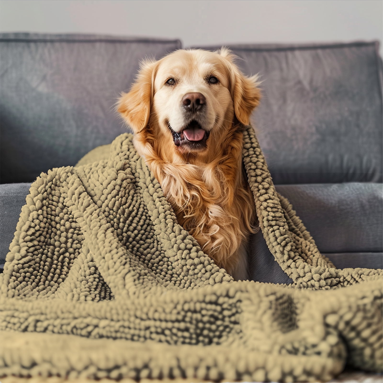 Muddy MatÂ® Dog Blanket - Chenille Water Absorption Blanket for Bed & Couch Cover for Dogs Washable, Anti-Slip Soft and Durable Furniture Protector for Dogs - Beige 48"x56"