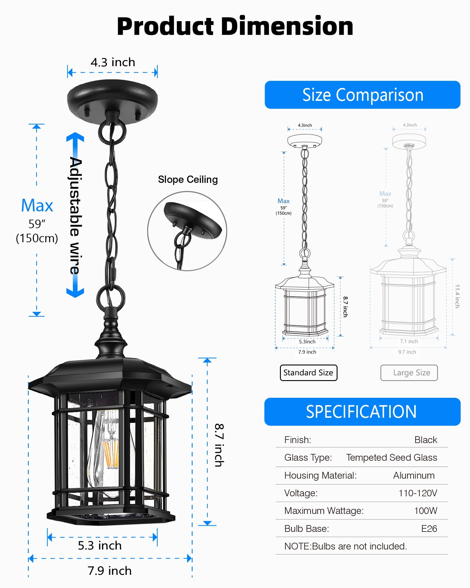 VIANIS Outdoor Pendant Light, White Hanging Outdoor Lights Fixtures, 1-Light Adjustable Outdoor Chandelier, Modern Outdoor Lantern for Porch, Entryway, Patio, Door with Tempered Seed Glass