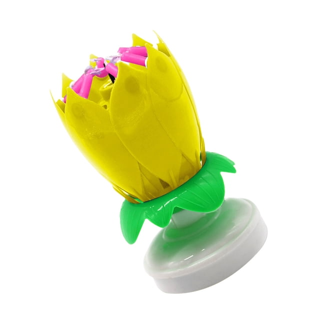 QualitChoice Exquisite Rotating Flower Shape Music Candle Wedding Birthday Cake Candles Portable Home Decorations for Children Yellow 1Set