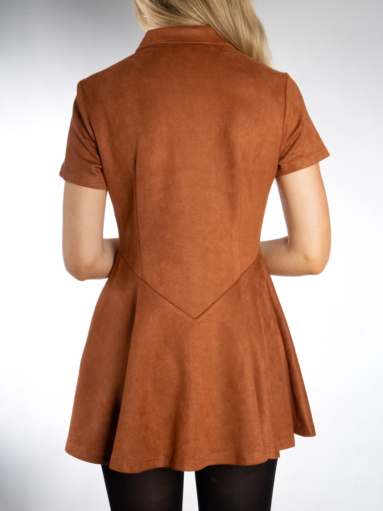 DARING DIVA Women's Stylish Pointed Collar Short Sleeve Button Down Dress S Burnt Orange
