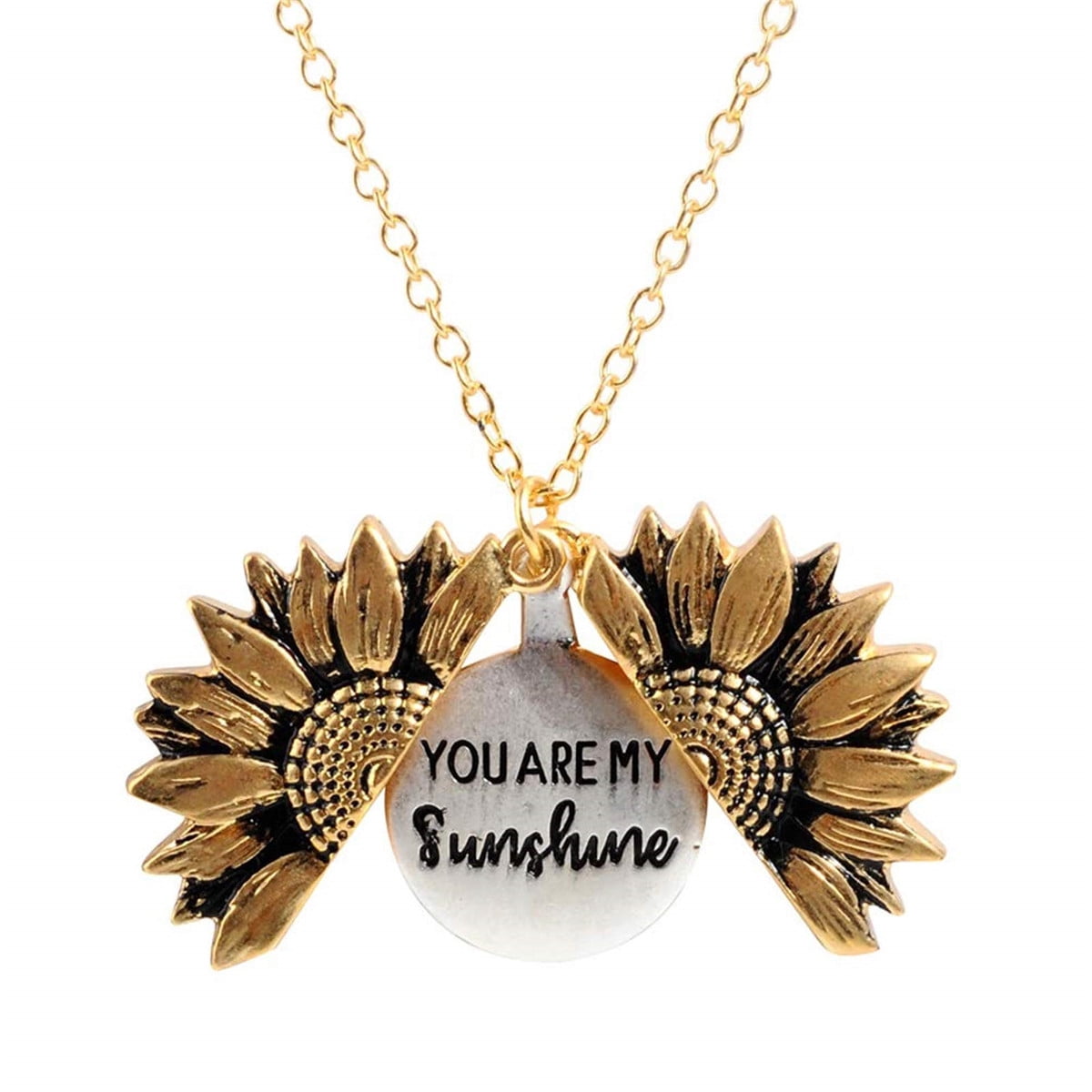 You Are My Sunshine Necklace Inspirational Sunflower Locket with Engraved Hidden Message Pendant Jewelry for Women Mother Daughter Girlfriend, Adult
