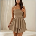 thumbnail image 6 of qucoqpe Womens Summer Strapless Dress Sleeveless Backless Ruffle Flowy Mini Dress Solid Color A-Line Sundress, 6 of 6