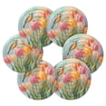 thumbnail image 2 of Haosy Set of 6 Drink Woven Coaster with Holder Heat Resistant Non-Slip Bar Coasters 4 Inches Watercolor Bird Tulip, 2 of 7