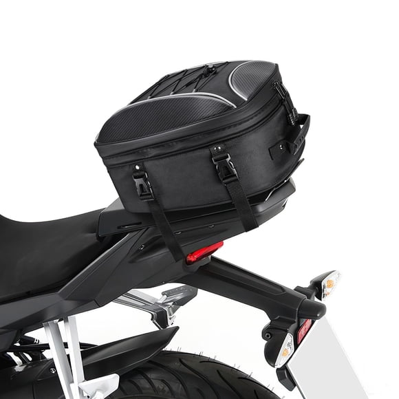 KEMIMOTO Sac de Queue de Moto, Sac de Siège Arrière de Moto à Double Usage avec Housse de Pluie Imperméable, Sac de Casque de Moto Extensible 22L-34L avec 6 Sangles
