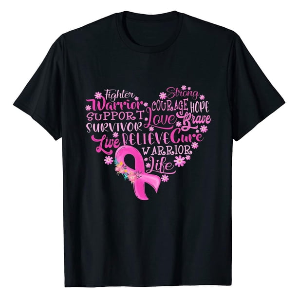 Tops de Mujer Blusa de Manga Corta de Trabajo Camiseta Con Estampado de Letras de Concienciación Sobre Los Senos Octubre Odeerbi ODB180169