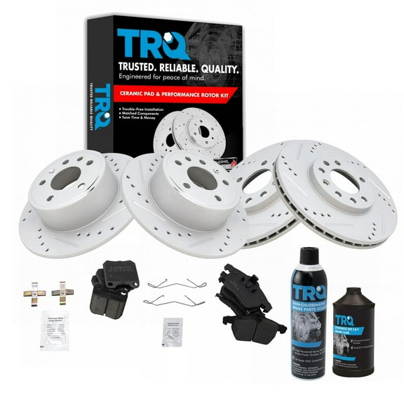 TRQ Brake Rotor Coated &Ceramic Pad Front & Rear Kit w/Chemicals BKA17573 Fits select: 2001-2003 SATURN L200, 2001-2004 SATURN LW300