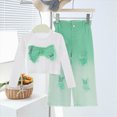 thumbnail image 2 of NOLDARES Infant Kid Girl Cute Fall Clothes Set2pcs Long Sleeve Crewneck Sweatshirt and Pants Print Outfits Clothing(Green,4-5 Y), 2 of 4
