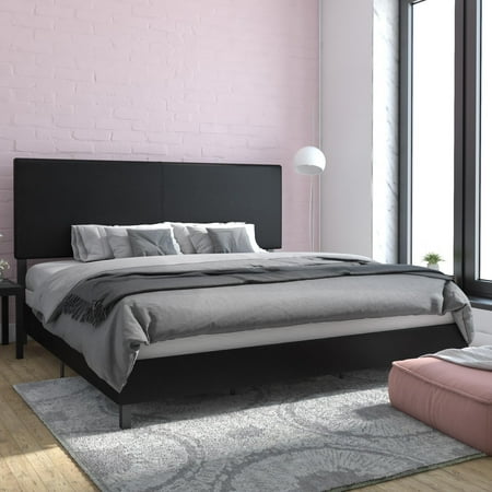 DHP Janford Upholstered Bed, Black Faux Leather - King