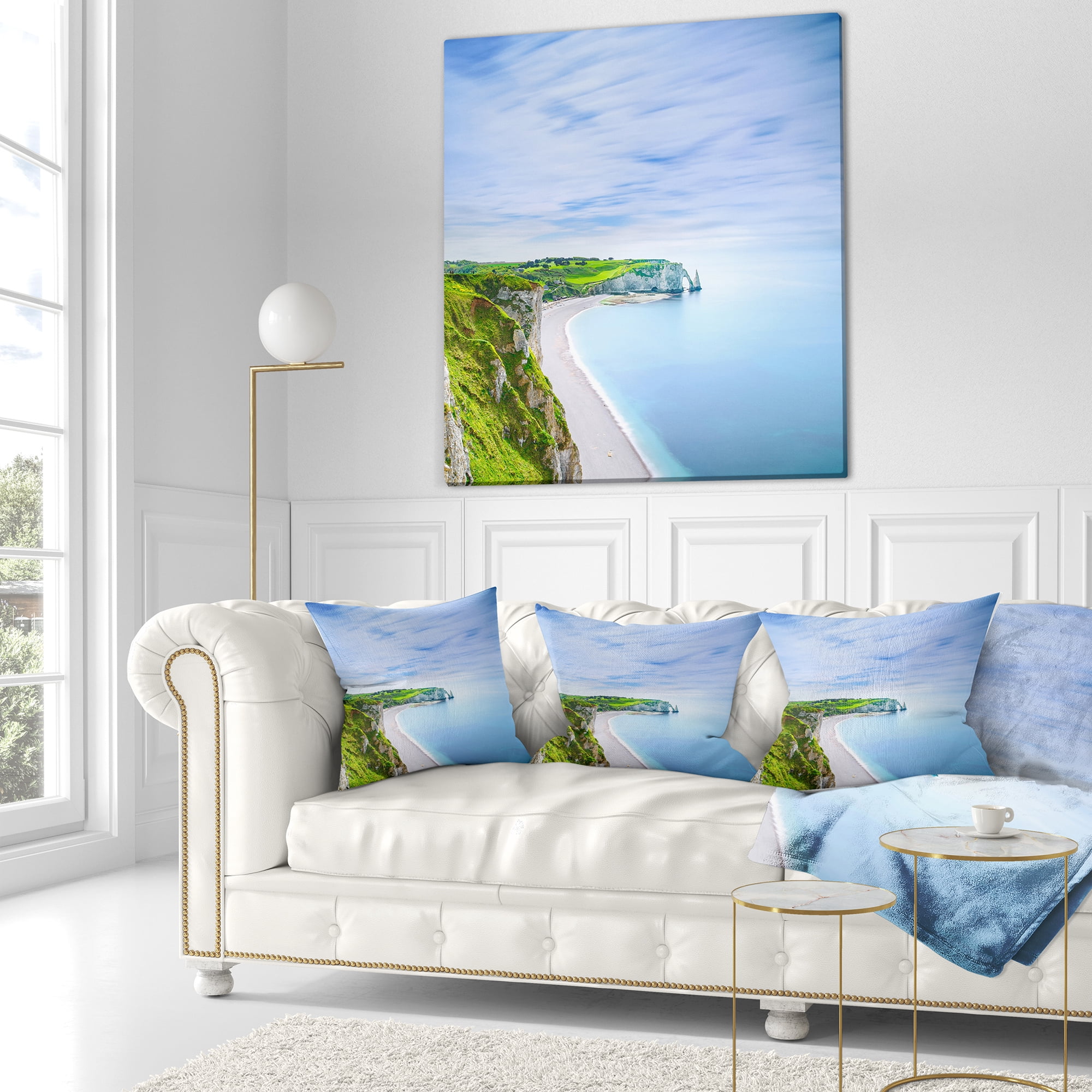 Designart Etretat Aval Cliff and Rocks Normandy - Beach Photo Throw Pillow - 18x18