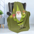 thumbnail image 4 of Gnome Soft Flannel Fleece Throw Blanket, Smiling Old Dwarf Holding Mushrooms and Smiling Joyful Kids Cartoon, Cozy Plush for Indoor and Outdoor Use, 50" x 70", Multicolor, by Ambesonne, 4 of 5