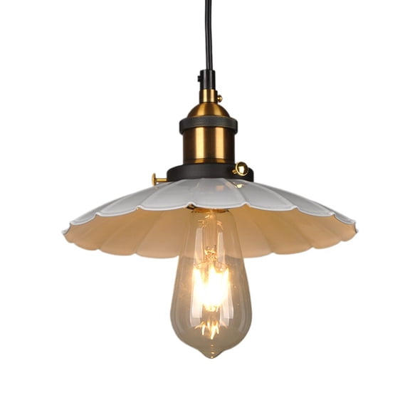 Industrial Style White Metal Pendant Light Fixture, Single Vintage Iron Chandelier, Retro Pendant Lighting for Dining Room Table, Simple Pendant Lamp for Kitchen Island Bar Counter Entrance