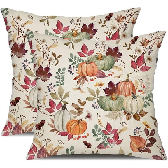 Fall Pillow Covers 18x18 inch Set of 2 Pumpkin Maple Leaf Flower Decorative Throw Pillow Covers Autumn Thanksgiving Farmhouse Decoration for Home couch