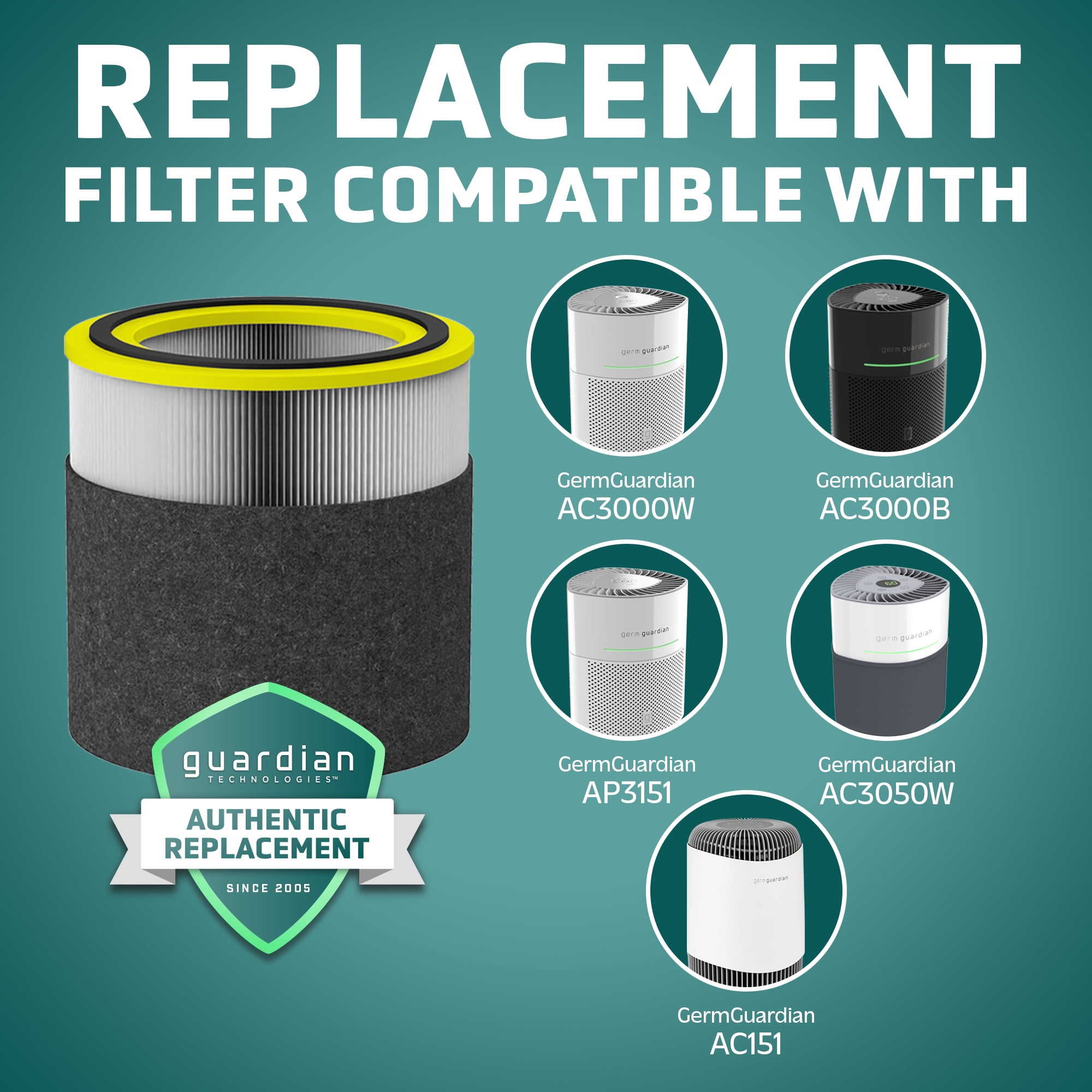 GermGuardian Air Purifier Replacement Filter V, FLT151, HEPA Pure, 1095 Sq ft., AirSafe Series, AC151