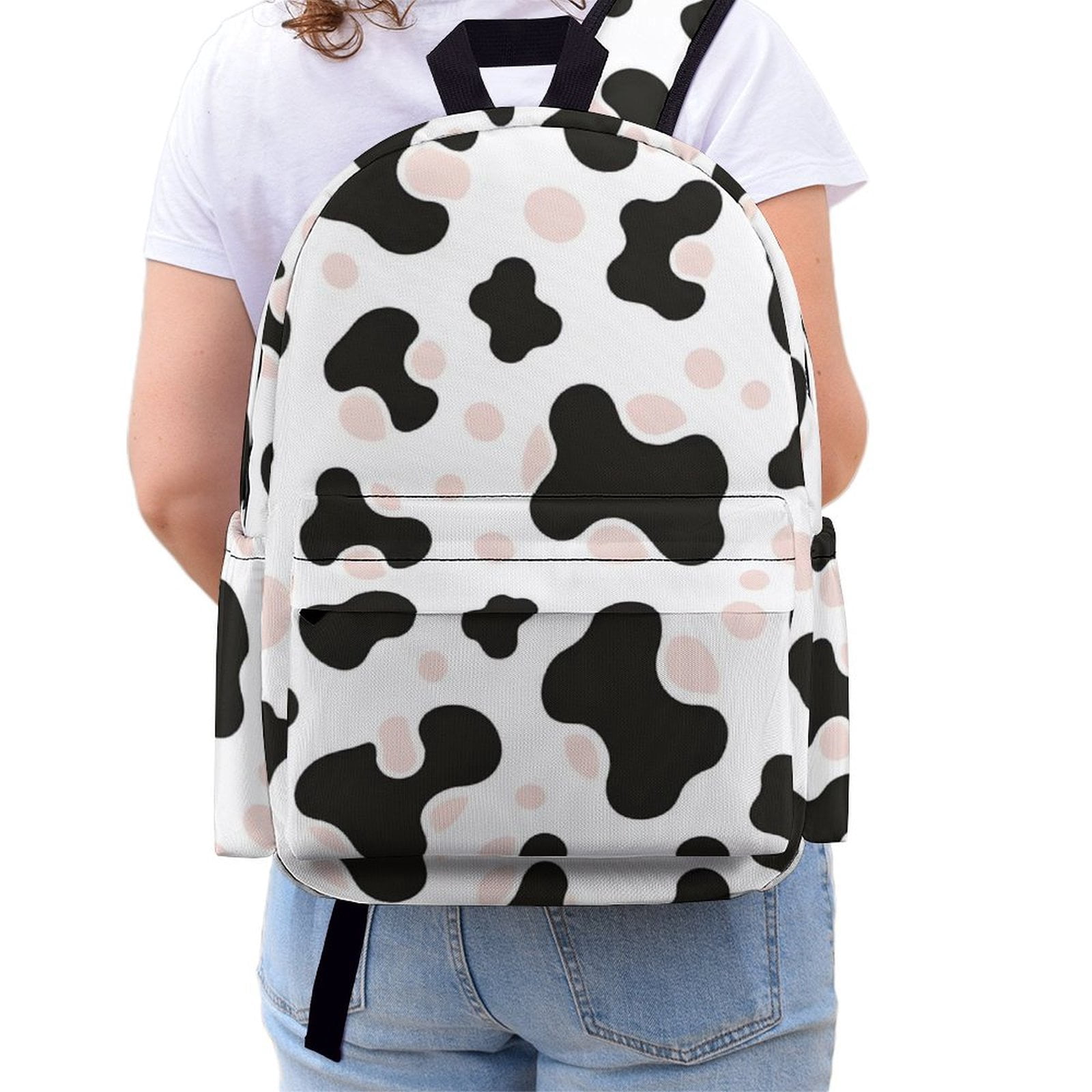 Large Capacity Half Print Backpack 11.8×16.5×5.9in Multifunctional Zipper Design Convenient Switch Simple Cow-print Pattern1_1