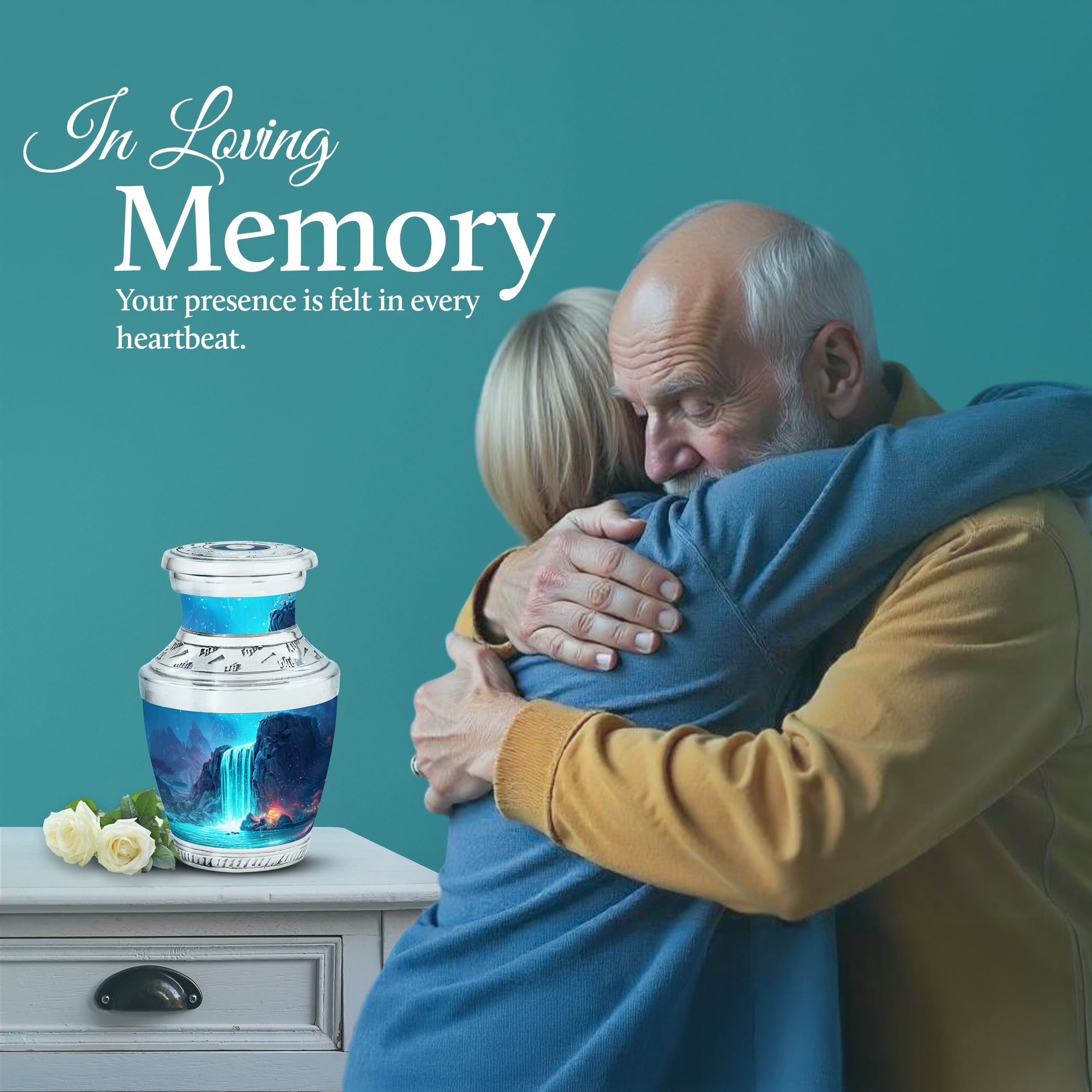 SABURIAL Waterfall Urn - Handcrafted Small Funeral Keepsake Urn for Dad - Memorial Urns for Human Ashes - Beautiful Cremation Urns for Human Ashes - 3 Inch - Pack of 2