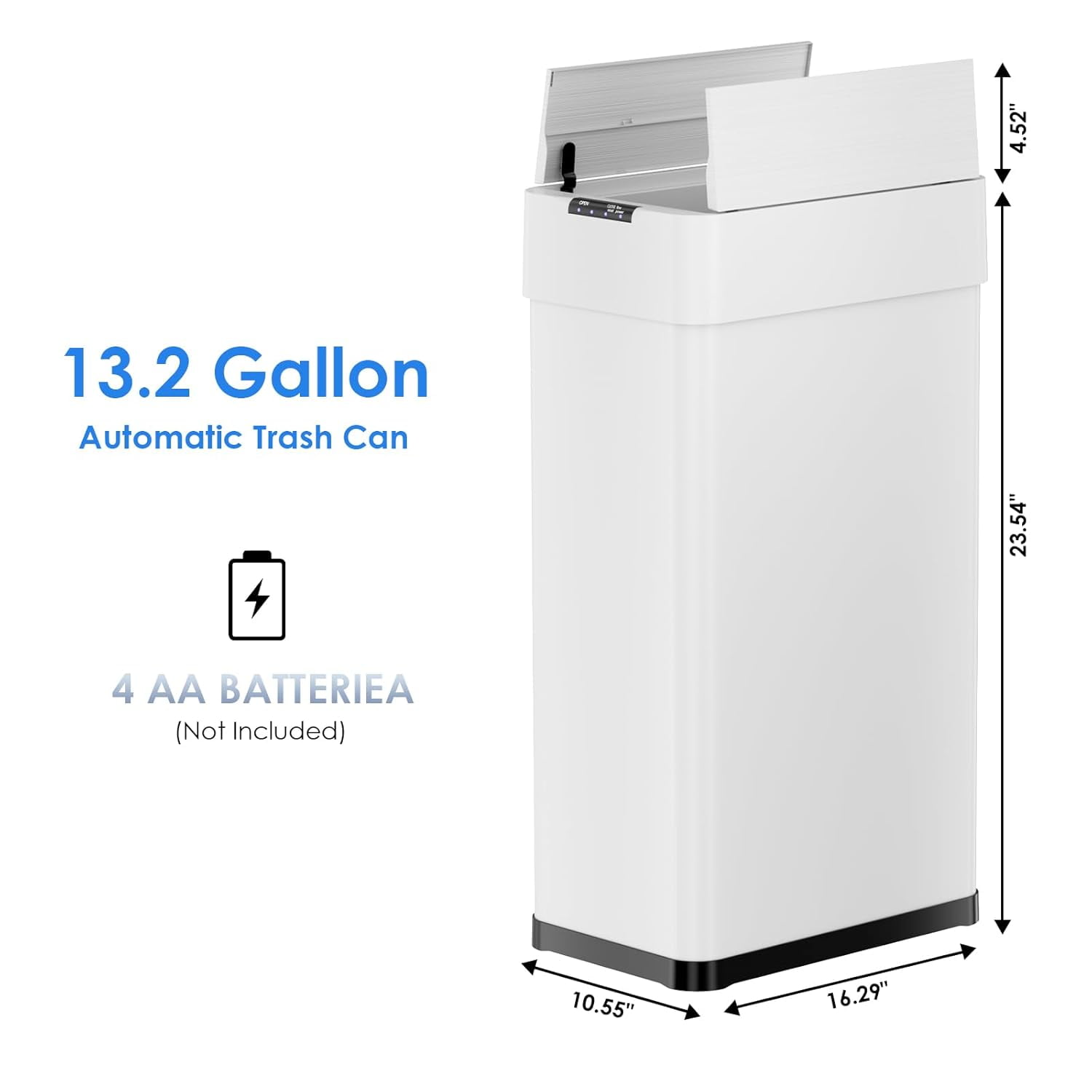 LAZY BUDDY 50 Liter / 13.2 Gallon Rectangular Motion Sensor Trash Can, Touchless Stainless Steel Garbage Bin for Home, Kitchen