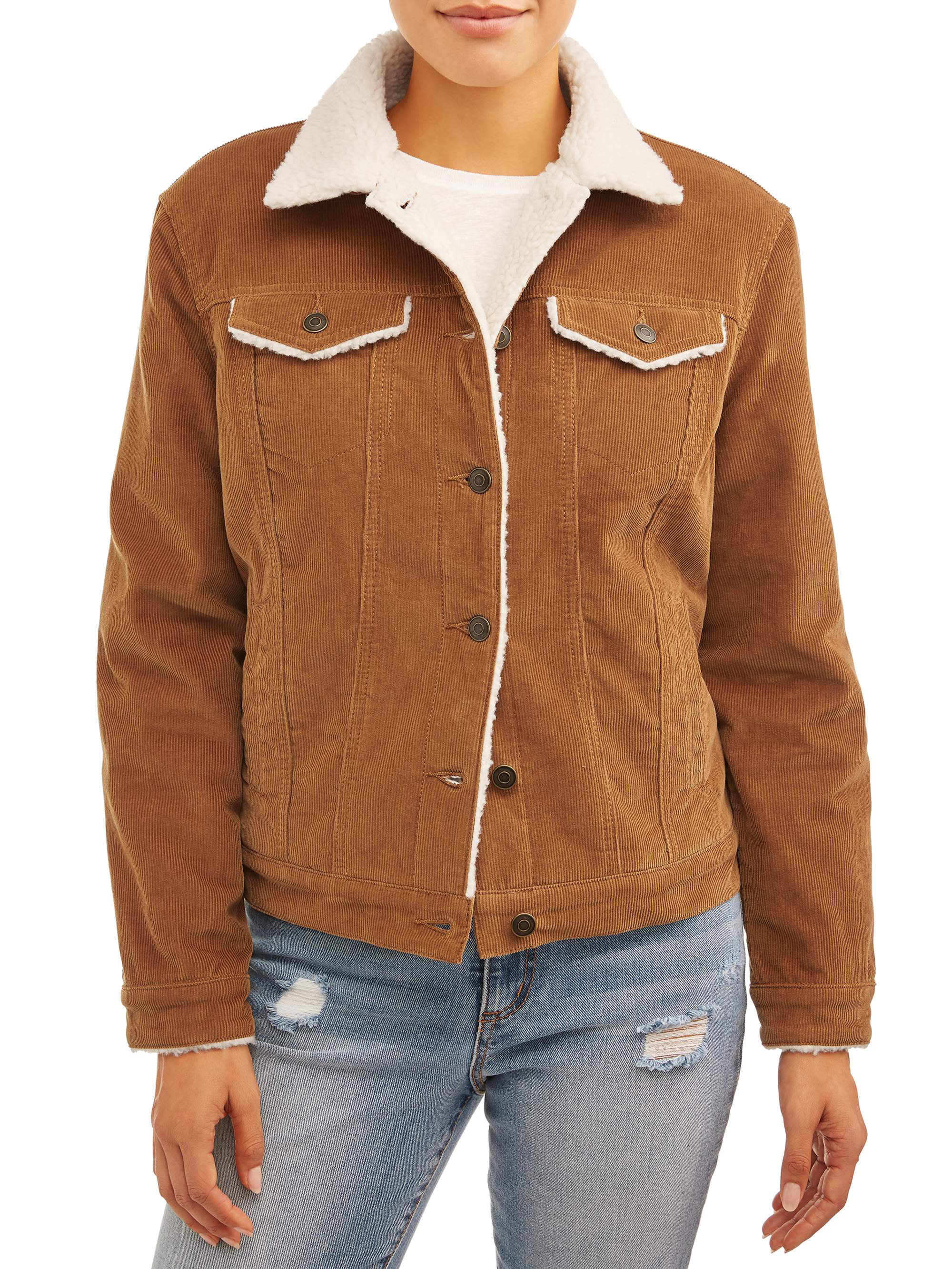 Time and Tru Women's Corduroy Jacket with Shearling Collar - Walmart.com
