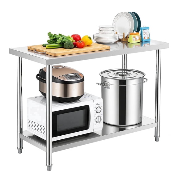 Stainless Steel Work Table with 2 Adjustable Undershelf, 30" x 48" Stainless Steel Prep Table, Commercial Work Table, Kitchen Work Table for Restaurant Kitchen