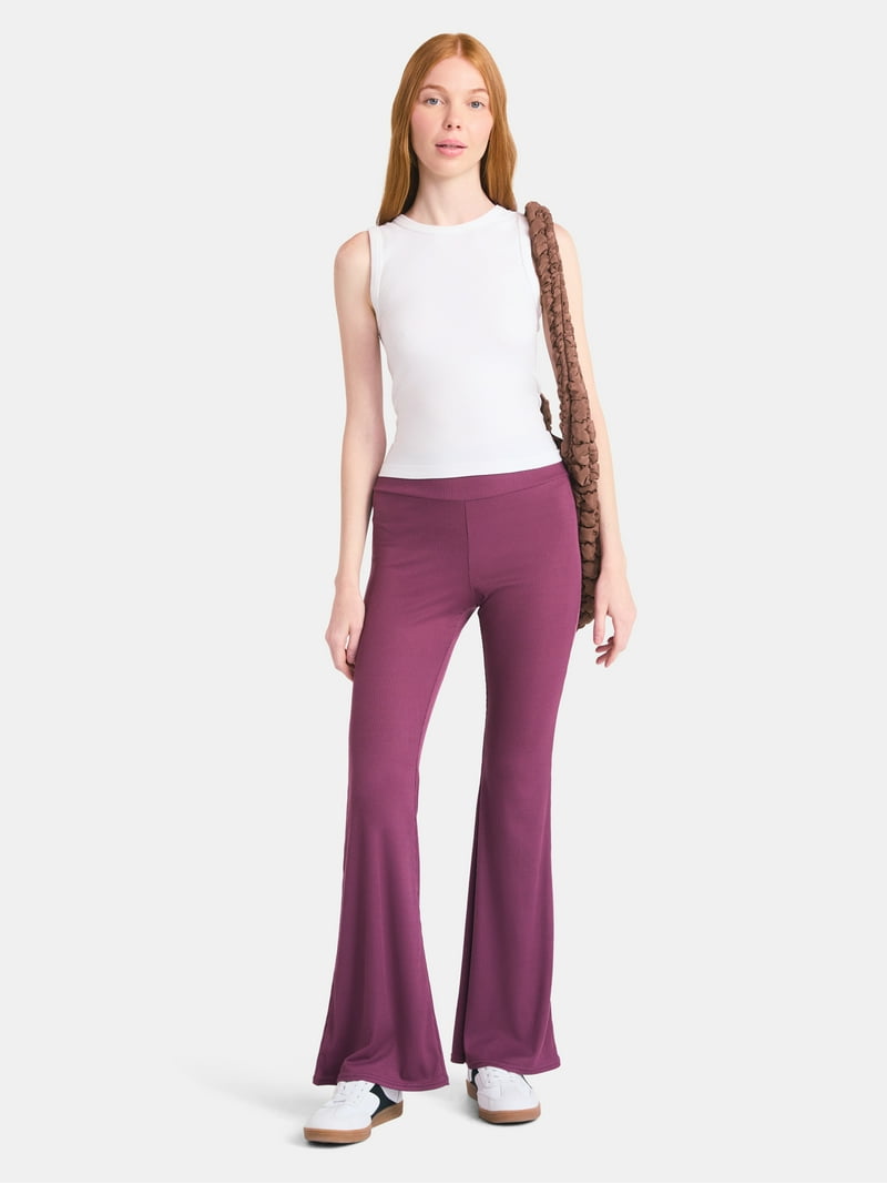 No Boundaries Ribbed Flare Pants, Women's - Walmart.com