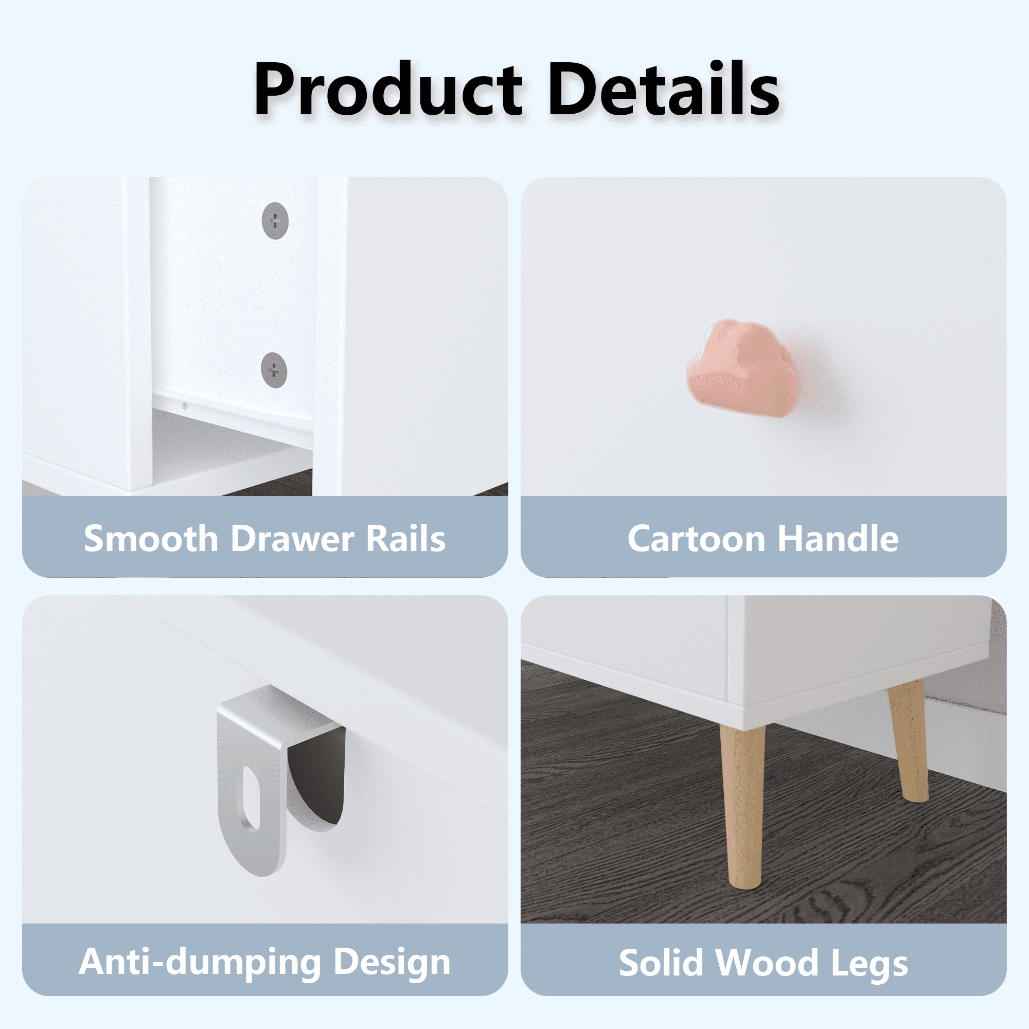 3 Drawer Dresser Kids Nightstand Modern Wood Chest of Drawers or Living Room,Nursery,Bedroom,White