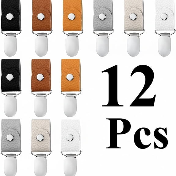 12 Pcs Leather Towel Clips for Kitchen Hanging Tea Towel Holder with Ring for Kitchen Bathroom Oven Handle Dishwasher Cabinets Stoves Rods or Racks