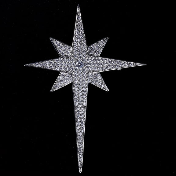 Sparkling Vintage-inspired Star brooch Featuring Full Micro Pave CZ,Two Layered, Four-pointed Burst Star
