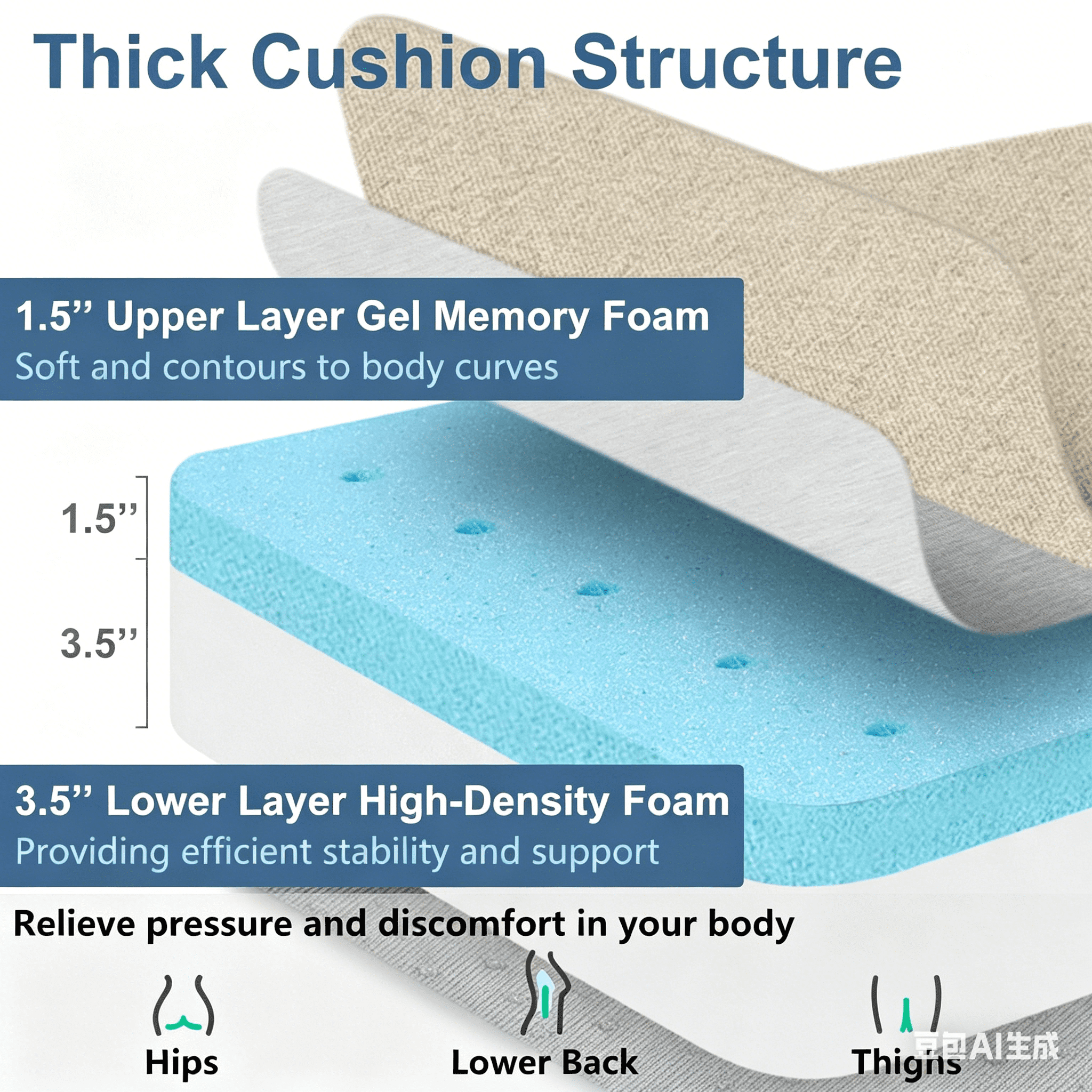 Shinnwa Large Recliner Cushion for Elderly 20 x 20 x 5 Inches Dual-layer Memory Foam Seat Cushion Riser Chair Cushion for Couch Armchair, Beige