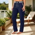 thumbnail image 2 of Women's Soft Linen Cotton Blend Straight Leg Pants, Mid Elastic Waist Pockets, Casual Business Summer Work Wear, Long Womens Trousers Capris | UKHCCC,Dark Blue XL, 2 of 8