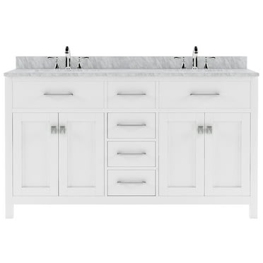 Caroline 60" Double Bath Vanity in White with White Marble Top and Square Sinks