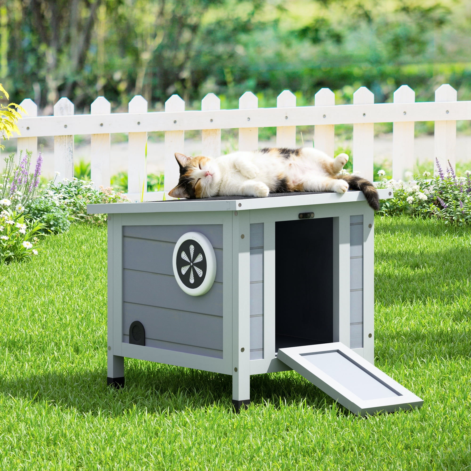 Coziwow Rabbit Hutch Cat House for Small Animal Wooden 20”x 16”x 17”, Grey