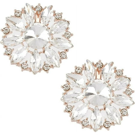Lawq 1 Pair Round Flower Rhinestone Shoe Clips Rose Gold Crystal Shoe Buckle Sparkle Detachable Shoe Decorations Charms for Wedding Shoes High Heel Hat Bag Jewelry Shoe Clip for A415