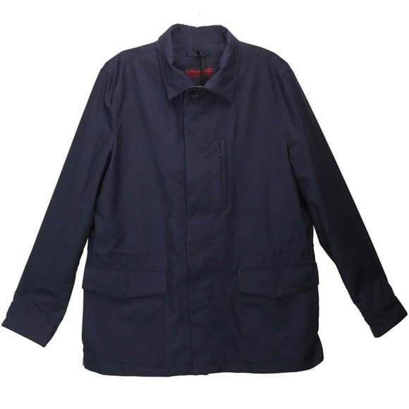 Mandelli Veste en Soie Bleu Marine pour Homme avec Détails en Cuir d'Agneau - 44 US / 54 EU
