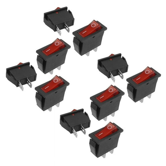 10 Pcs 2 Pin SPST Red Neon Light On/ Rocker Switch AC 16A/250V 20A/125V