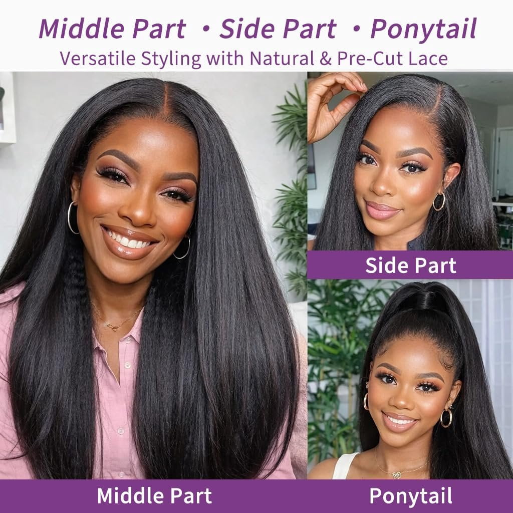 Strap Invisible Drawstring 360 Lace Wig Human Hair Pre Cut Lace Wear and Go Glueless Kinky Straight 200% Density Full Lace Wig 18 Inch